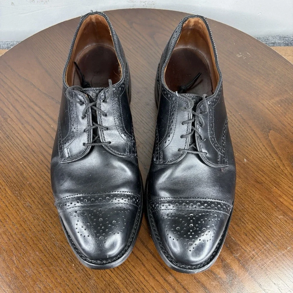 Allen Edmonds Sandford Shoes Men's 9 E Black Leather Cap Toe Brogue Oxford Dress